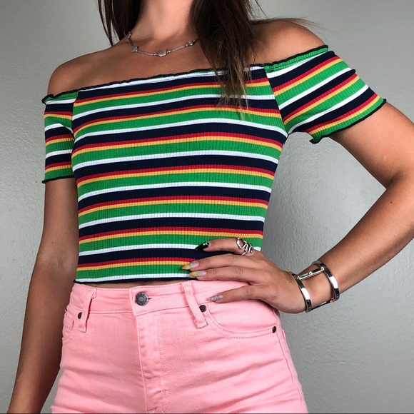 Off the shoulder striped top medium fits small - Picture 3 of 4